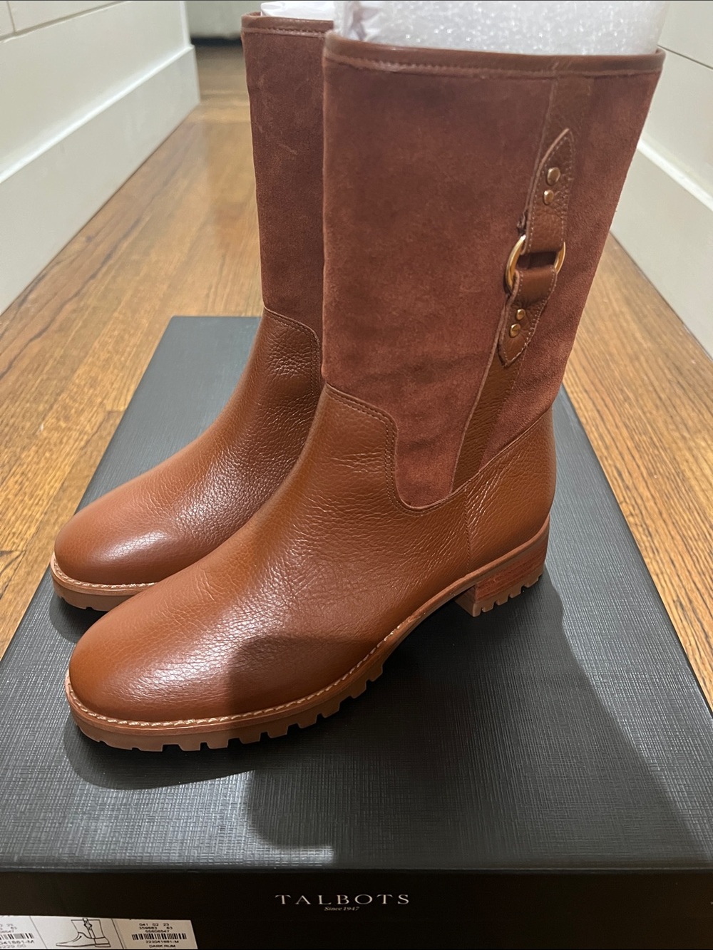 Talbots Chestnut Brown Leather and Suede Mid-Calf Boots
